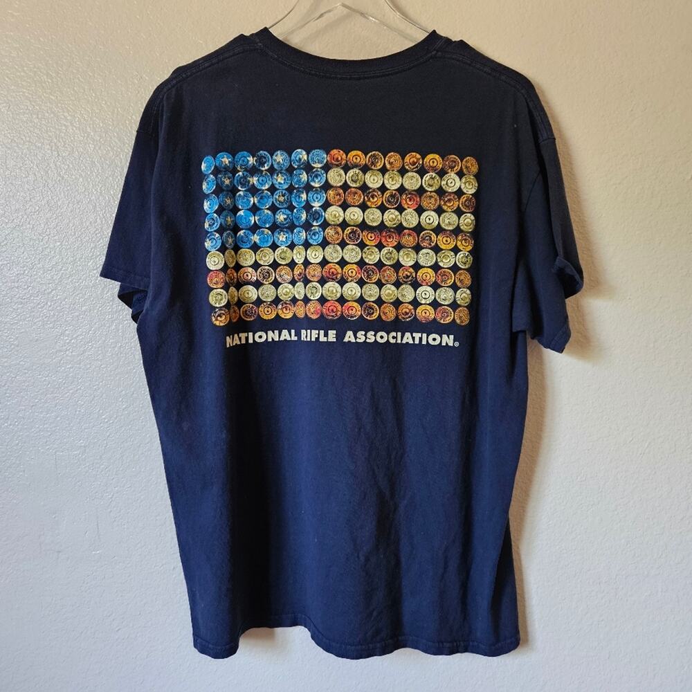 Graphic Short Sleeve Tee Shirt Flag Bullets Medium Blue